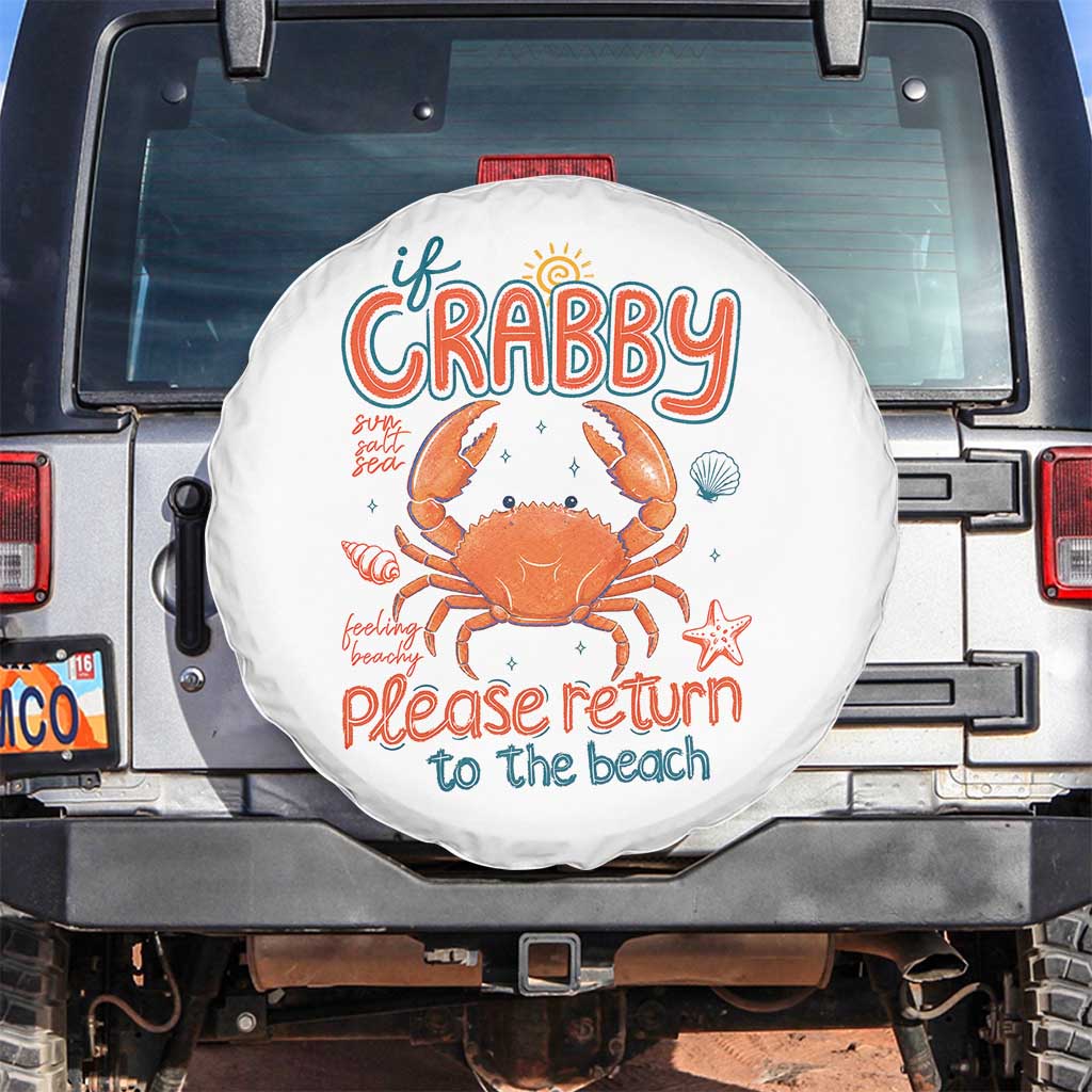 If Crabby Please Return To The Beach Spare Tire Cover Funny Crab Summer Vacatiion