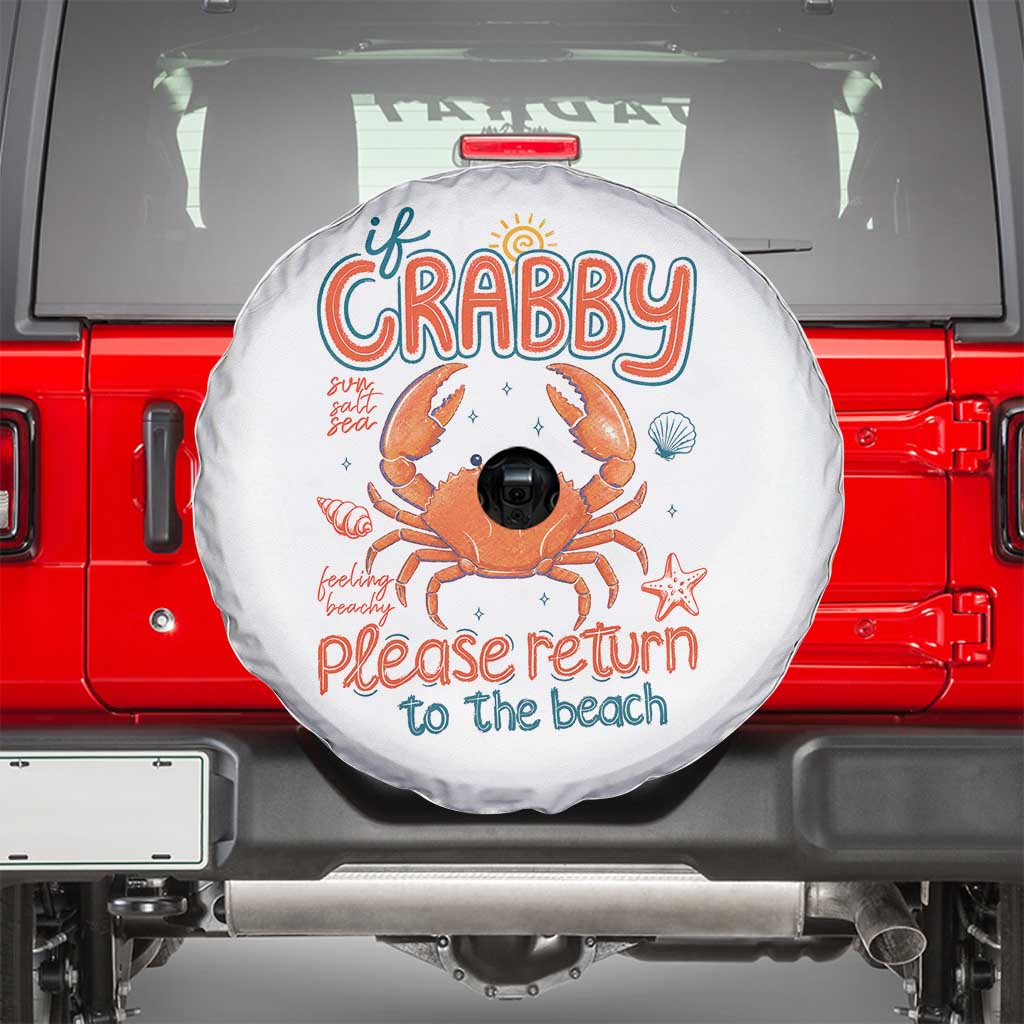 If Crabby Please Return To The Beach Spare Tire Cover Funny Crab Summer Vacatiion