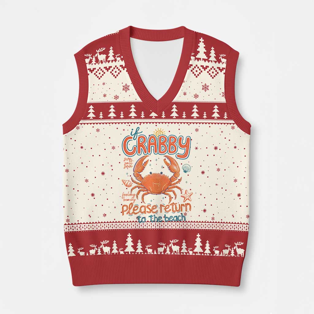 If Crabby Please Return To The Beach V-Neck Knit Sweater Vest Funny Crab Summer Vacatiion