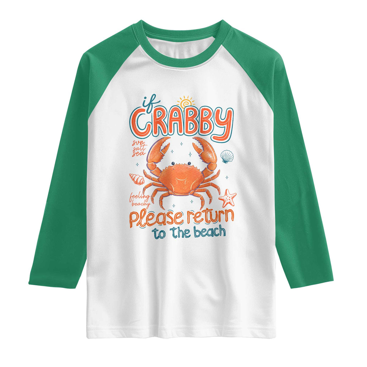 If Crabby Please Return To The Beach Raglan Shirt Funny Crab Summer Vacatiion
