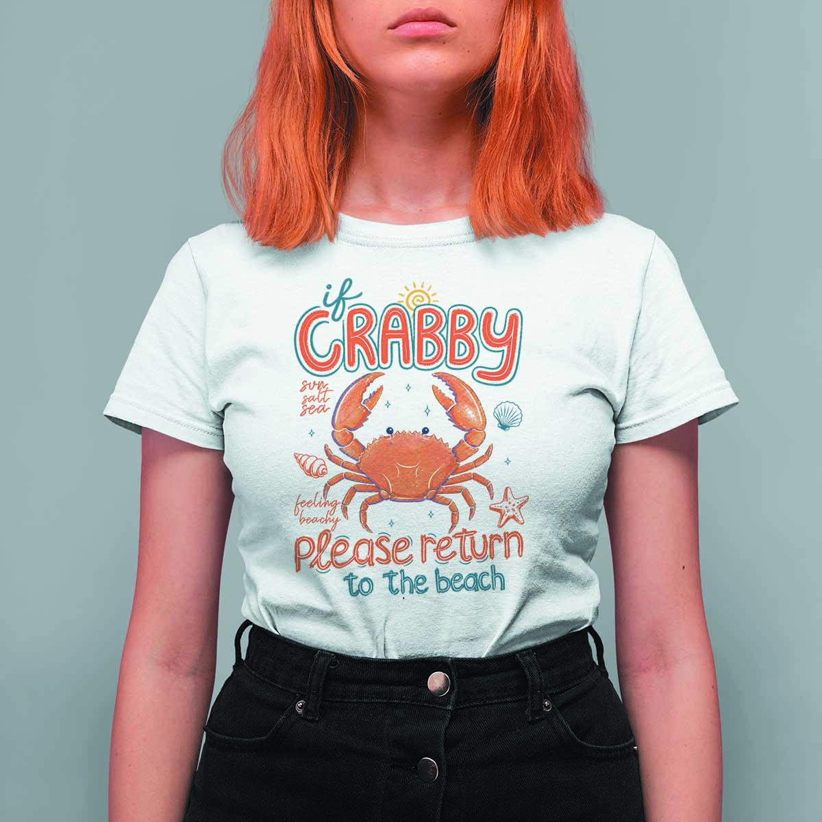 If Crabby Please Return To The Beach T Shirt For Women Funny Crab Summer Vacatiion