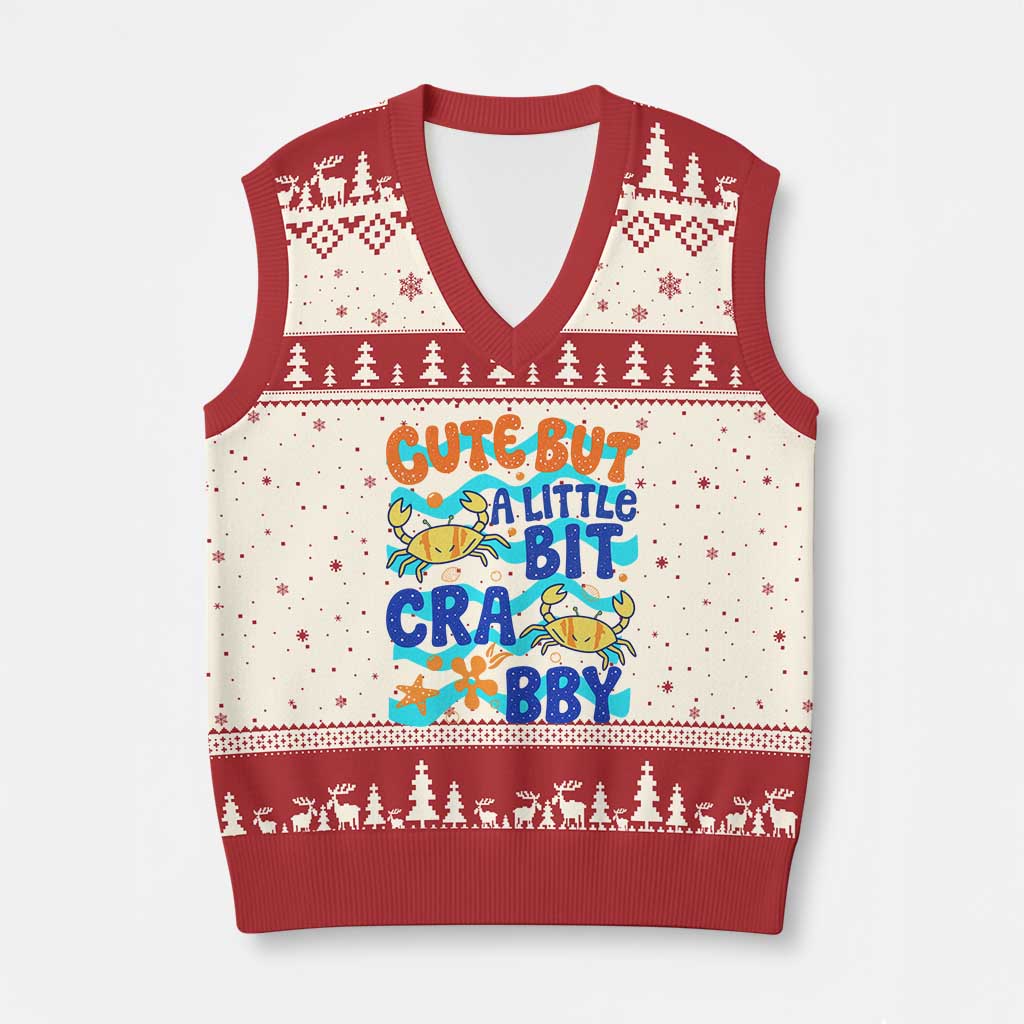 Cute But A Little Bit Crabby V-Neck Knit Sweater Vest Beach Crab Summer Vacation