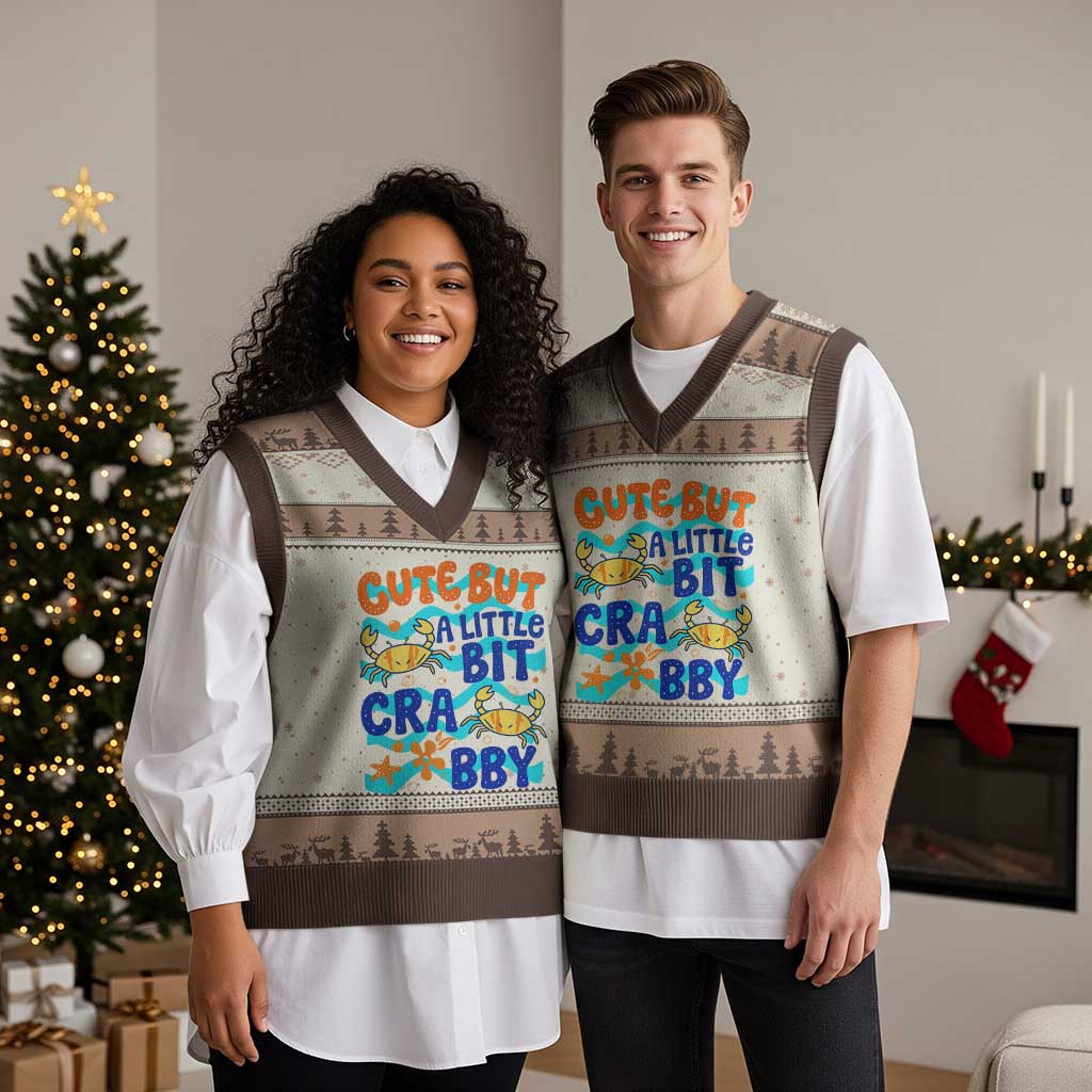 Cute But A Little Bit Crabby V-Neck Knit Sweater Vest Beach Crab Summer Vacation
