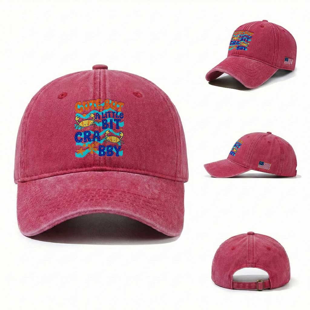 Cute But A Little Bit Crabby Washed Cotton Baseball Cap Beach Crab Summer Vacation