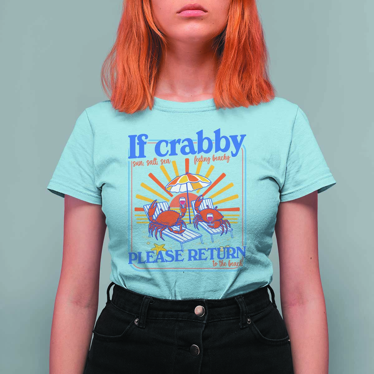 If Crabby Please Return To The Beach T Shirt For Women Funny Summer Crab