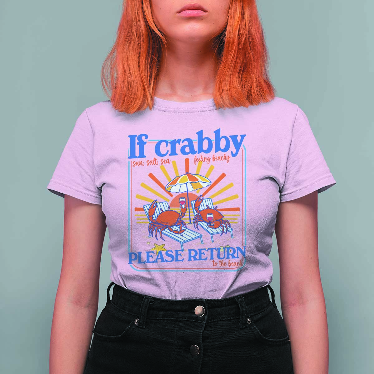 If Crabby Please Return To The Beach T Shirt For Women Funny Summer Crab