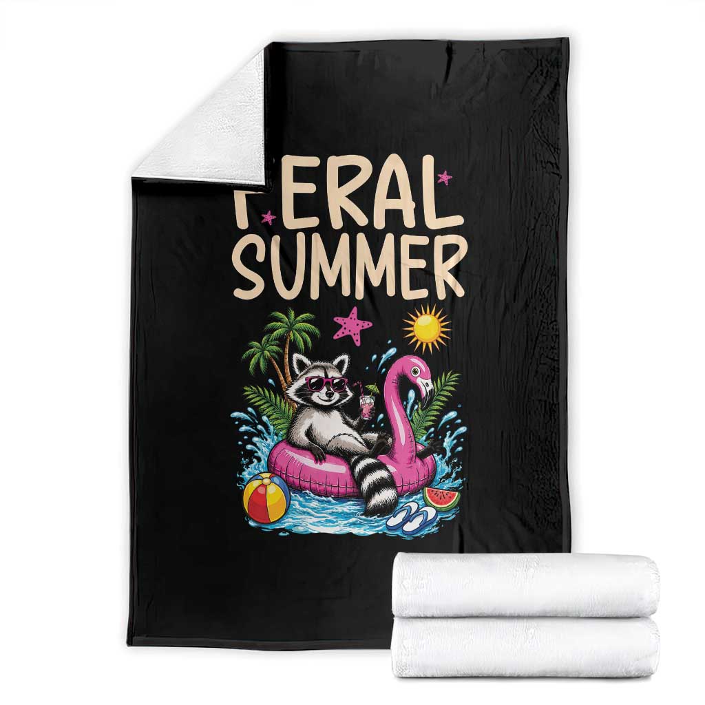 Funny Beach Raccoon Throw Blanket Feral Summer Vacation Gift