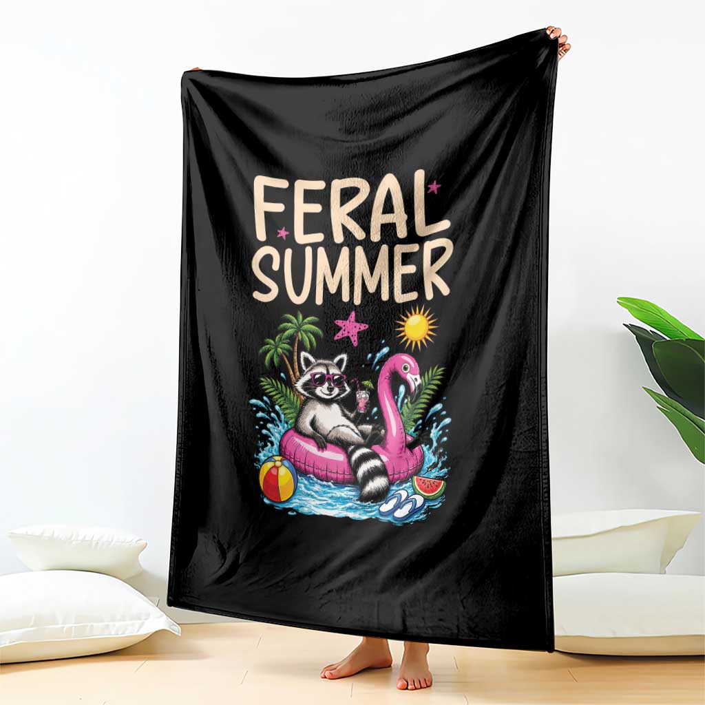 Funny Beach Raccoon Throw Blanket Feral Summer Vacation Gift