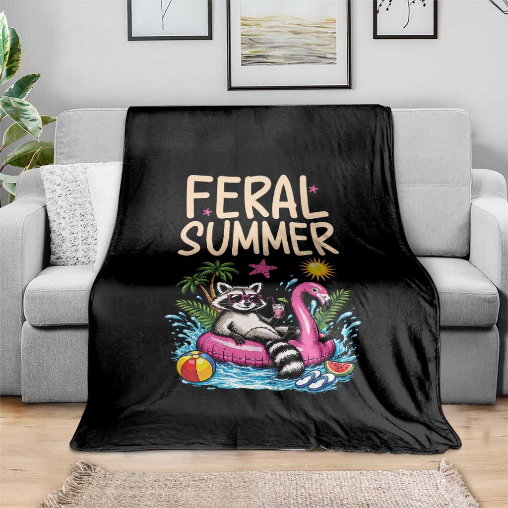Funny Beach Raccoon Throw Blanket Feral Summer Vacation Gift