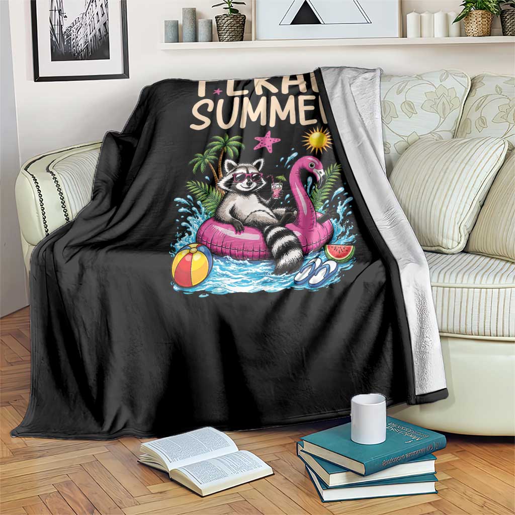 Funny Beach Raccoon Throw Blanket Feral Summer Vacation Gift