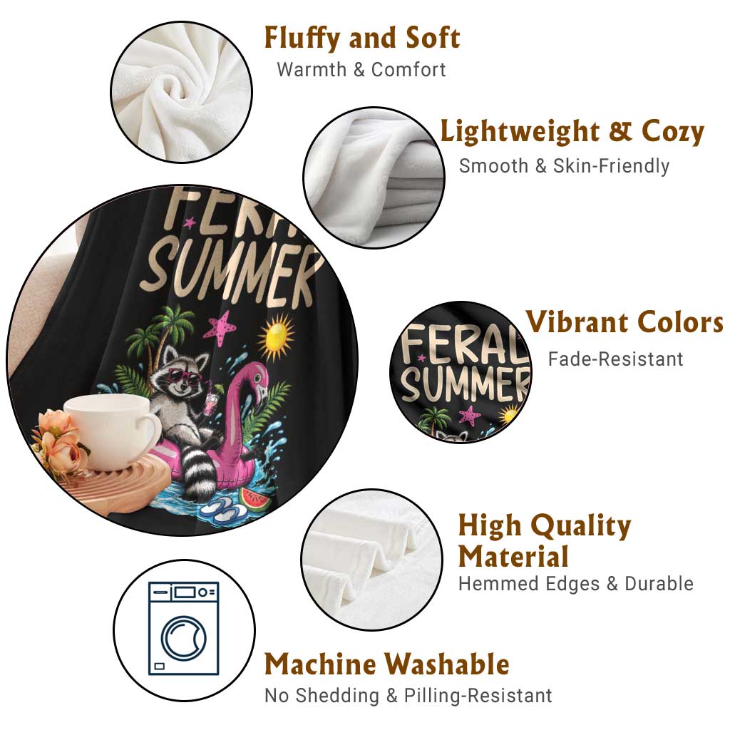 Funny Beach Raccoon Throw Blanket Feral Summer Vacation Gift
