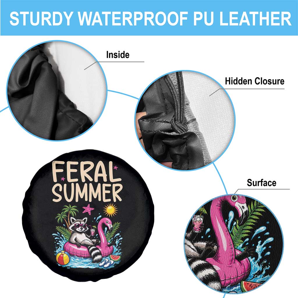 Funny Beach Raccoon Spare Tire Cover Feral Summer Vacation Gift