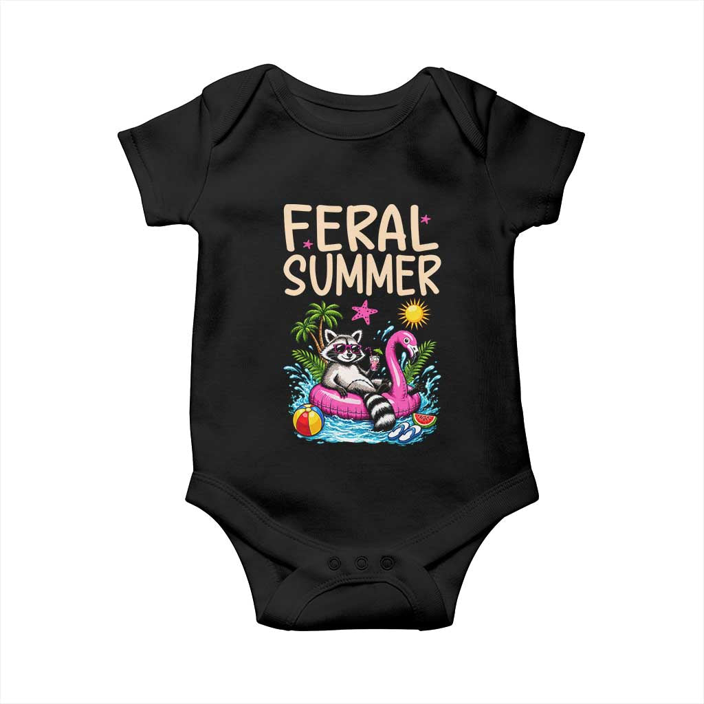 Funny Beach Raccoon Baby Onesie Feral Summer Vacation Gift