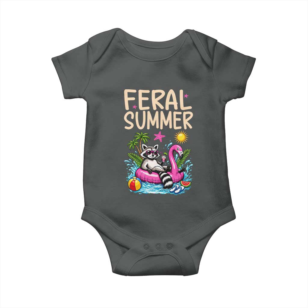 Funny Beach Raccoon Baby Onesie Feral Summer Vacation Gift
