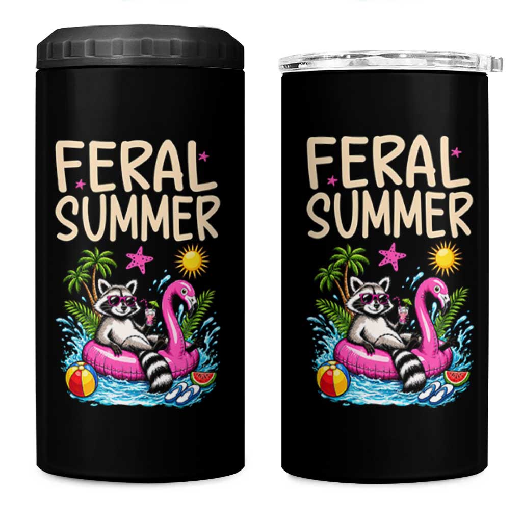 Funny Beach Raccoon 4 in 1 Can Cooler Tumbler Feral Summer Vacation Gift