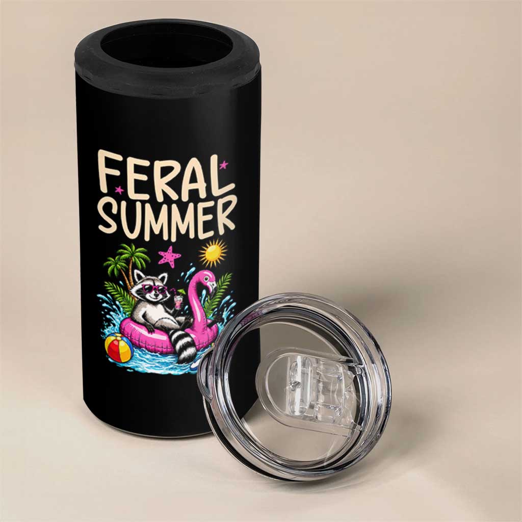 Funny Beach Raccoon 4 in 1 Can Cooler Tumbler Feral Summer Vacation Gift