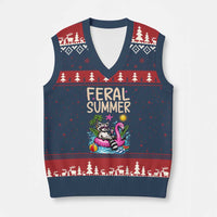 Funny Beach Raccoon V-Neck Knit Sweater Vest Feral Summer Vacation Gift