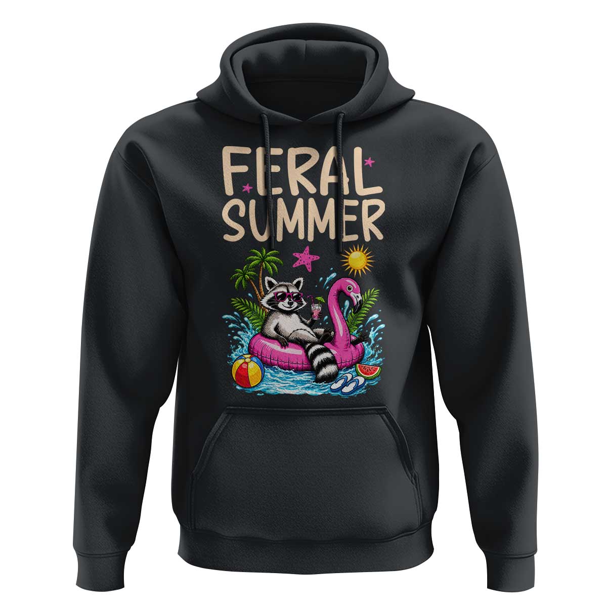 Funny Beach Raccoon Hoodie Feral Summer Vacation Gift