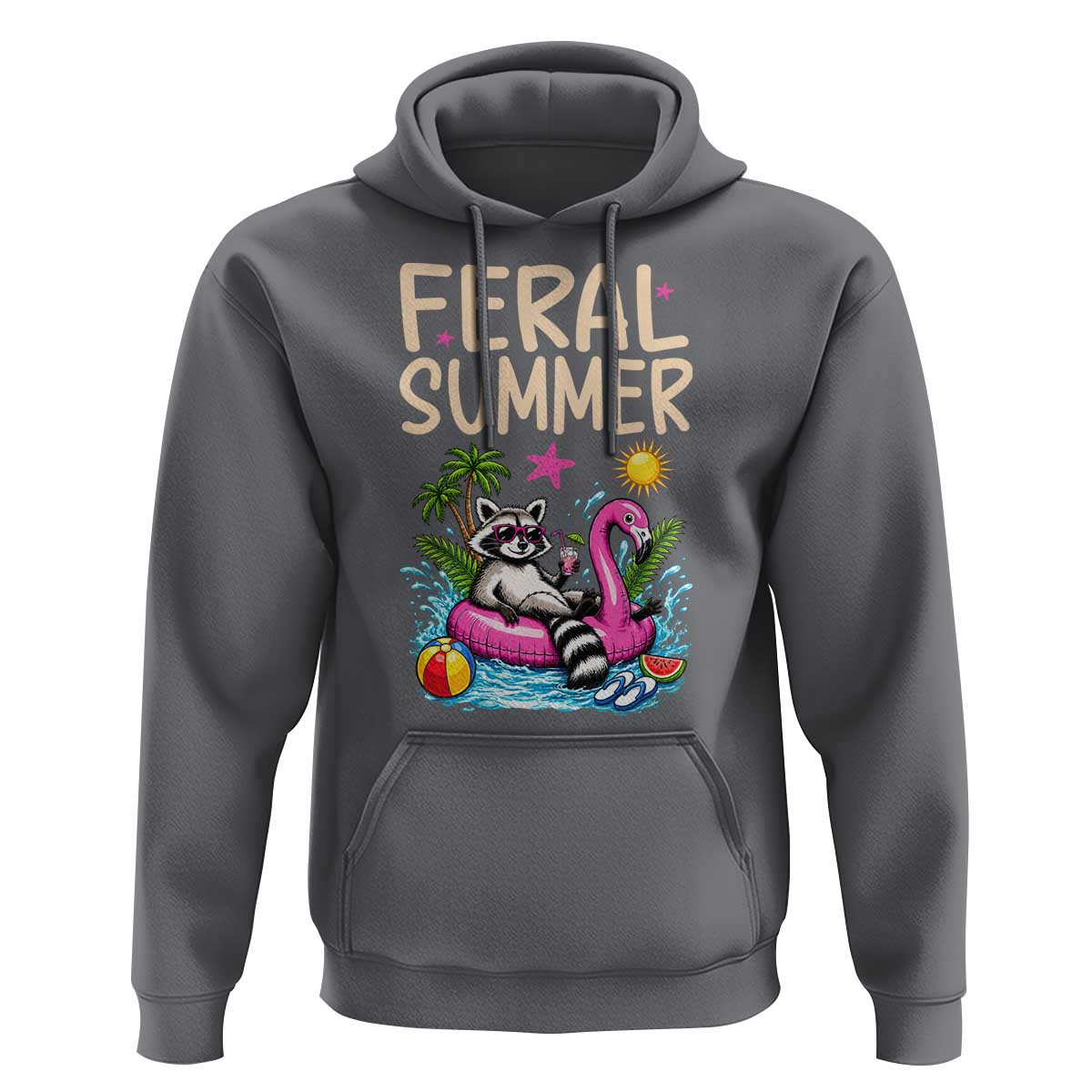 Funny Beach Raccoon Hoodie Feral Summer Vacation Gift