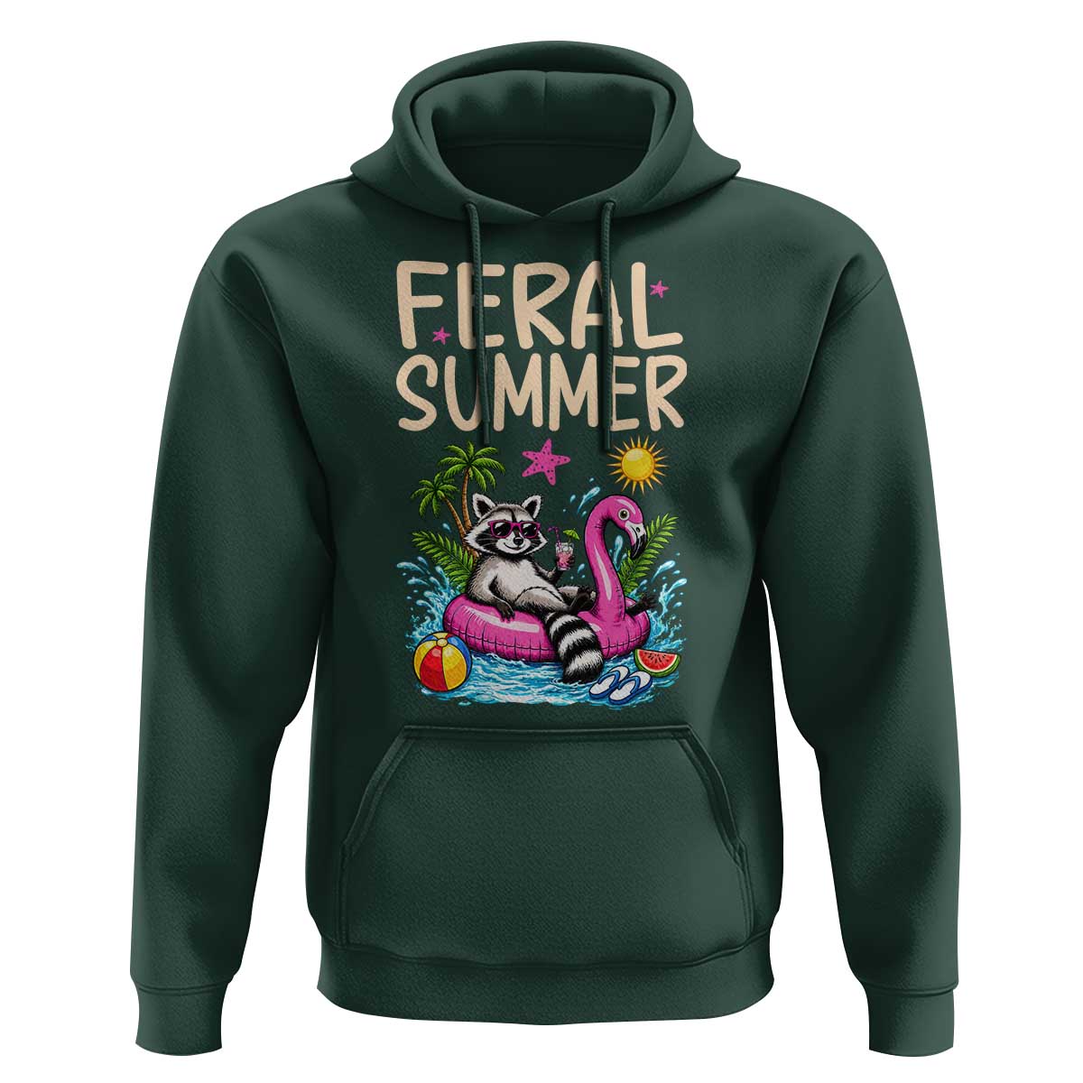Funny Beach Raccoon Hoodie Feral Summer Vacation Gift