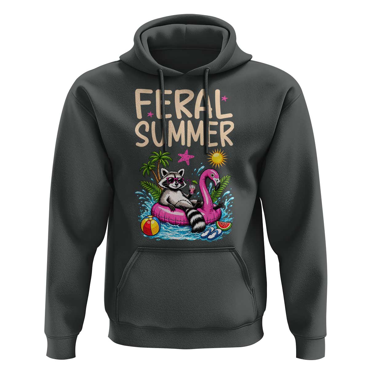 Funny Beach Raccoon Hoodie Feral Summer Vacation Gift
