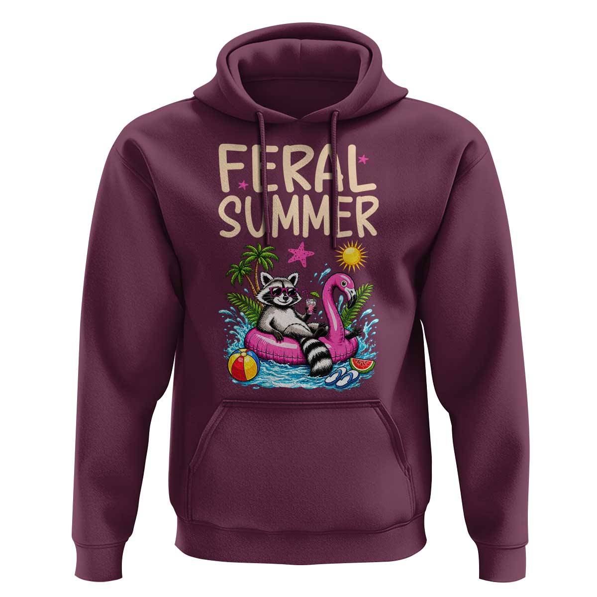 Funny Beach Raccoon Hoodie Feral Summer Vacation Gift