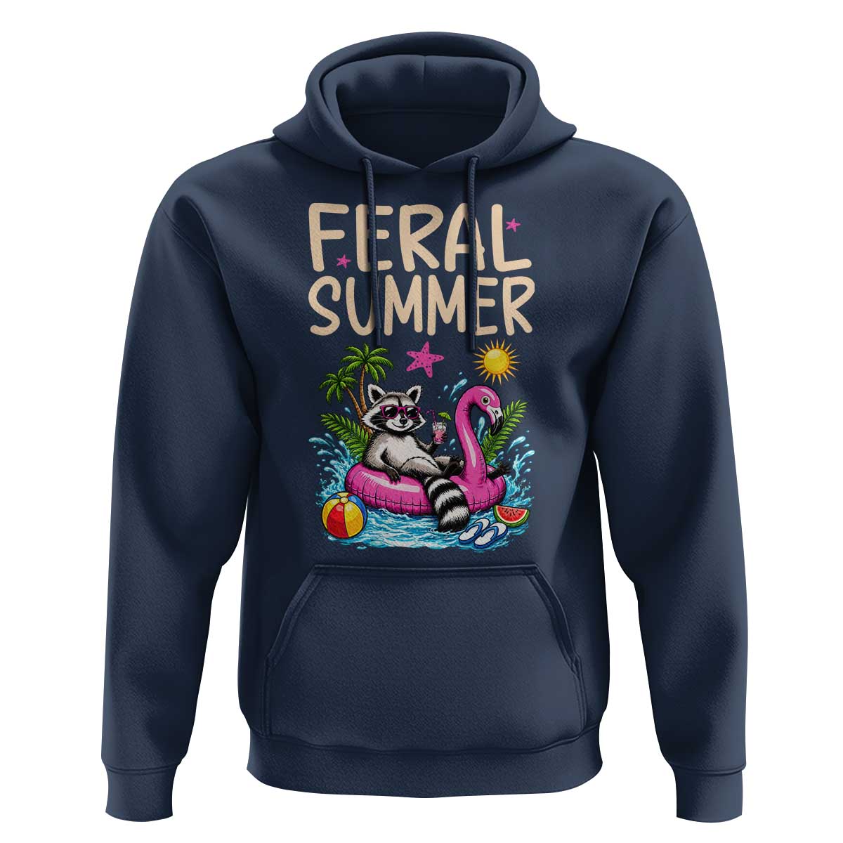 Funny Beach Raccoon Hoodie Feral Summer Vacation Gift