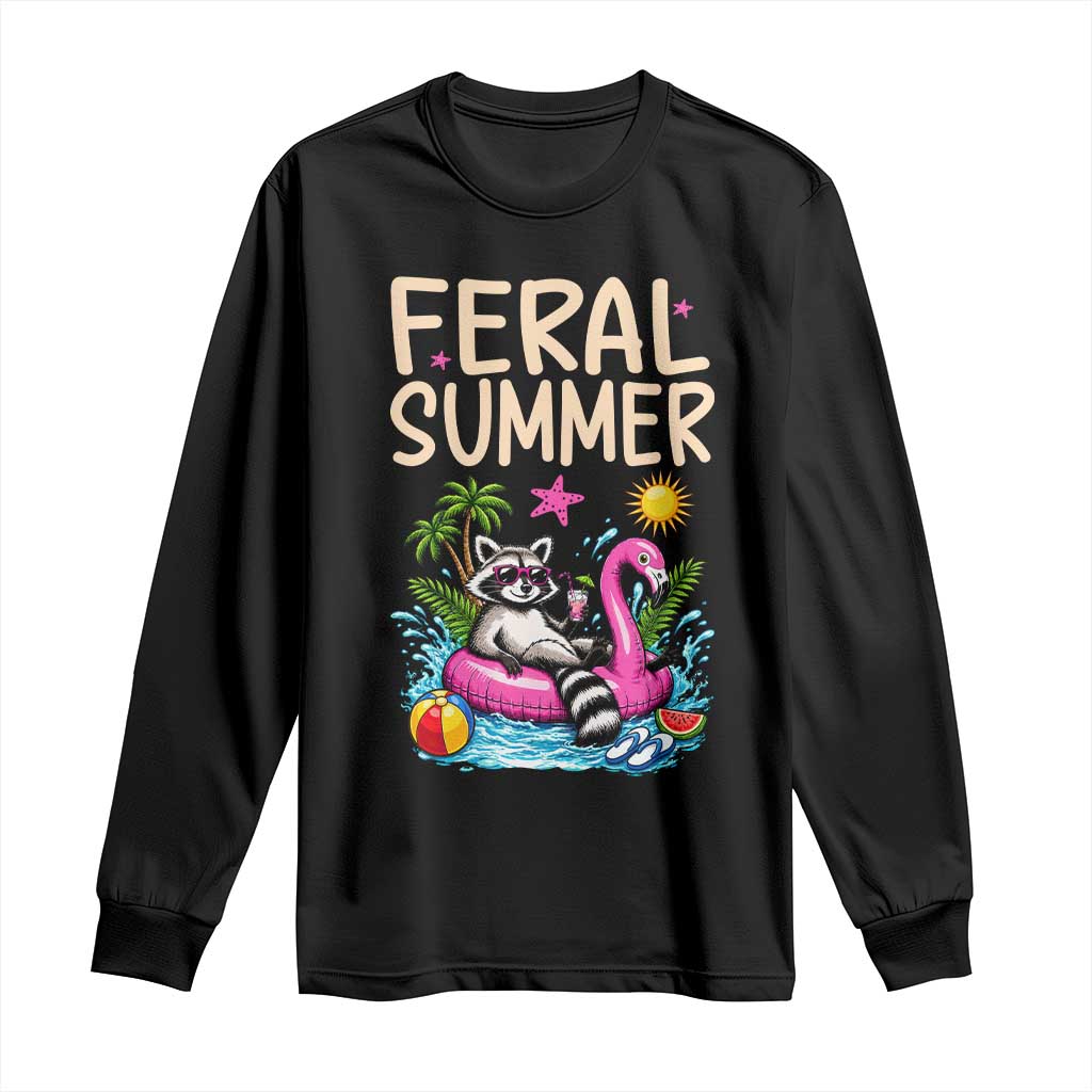 Funny Beach Raccoon Long Sleeve Shirt Feral Summer Vacation Gift