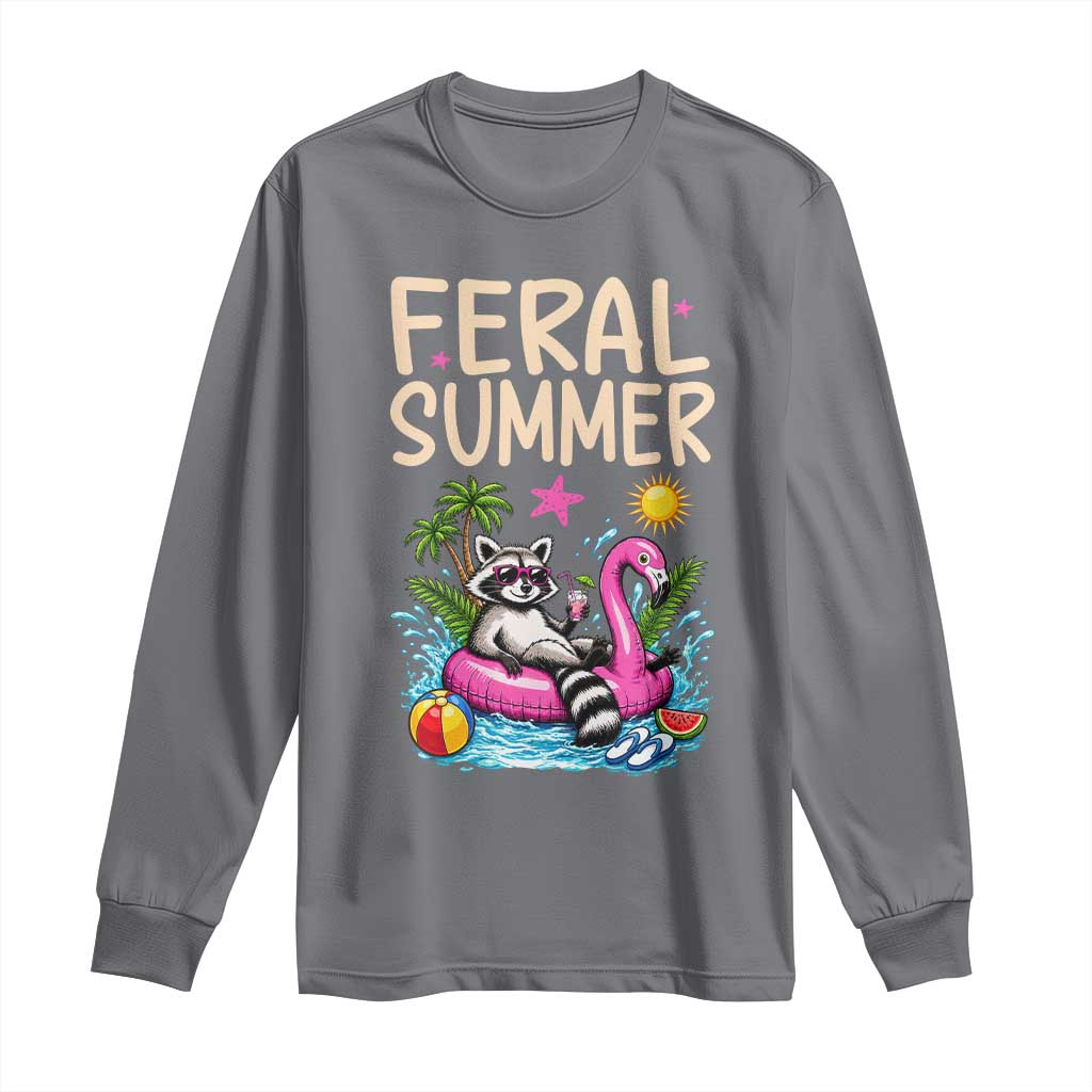 Funny Beach Raccoon Long Sleeve Shirt Feral Summer Vacation Gift