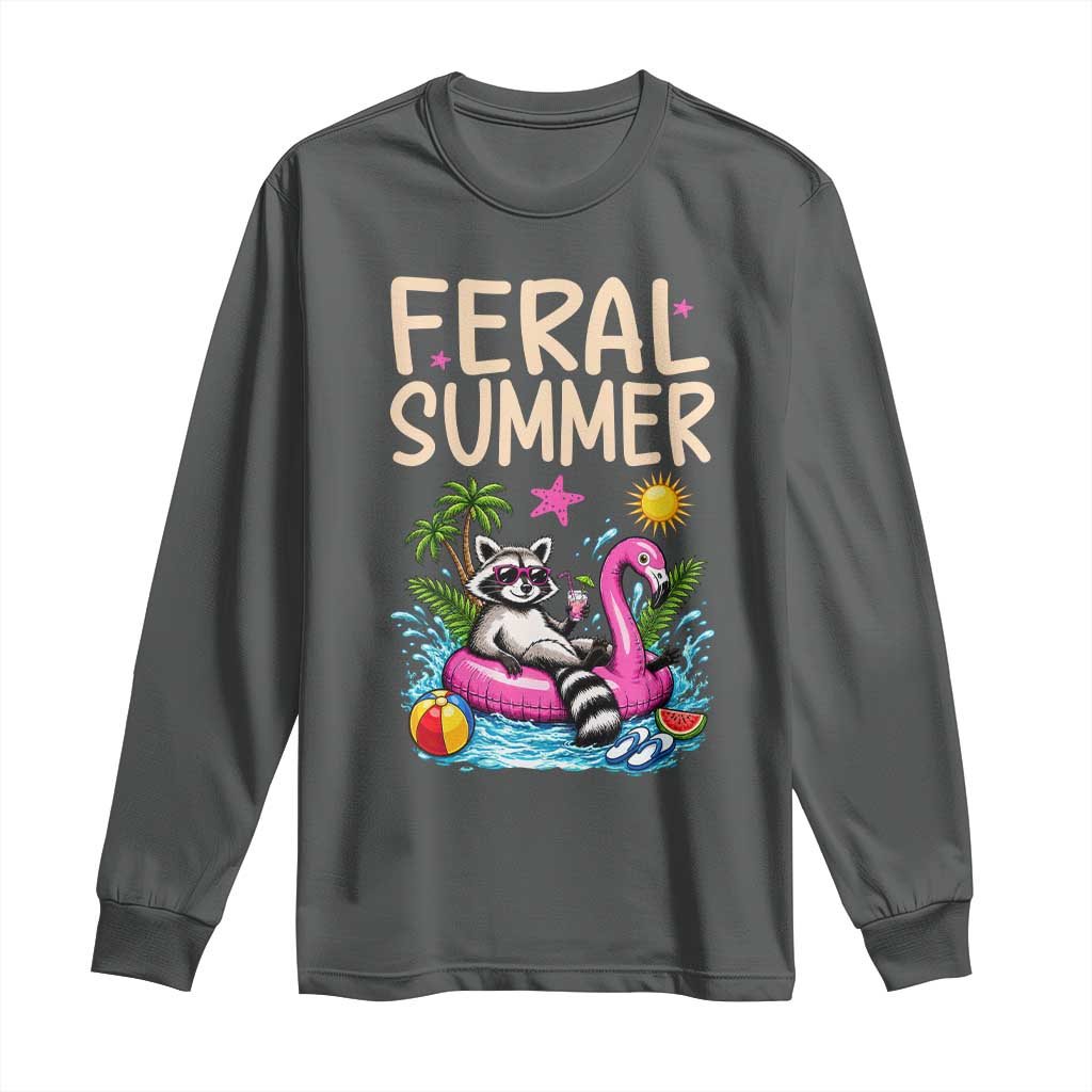 Funny Beach Raccoon Long Sleeve Shirt Feral Summer Vacation Gift