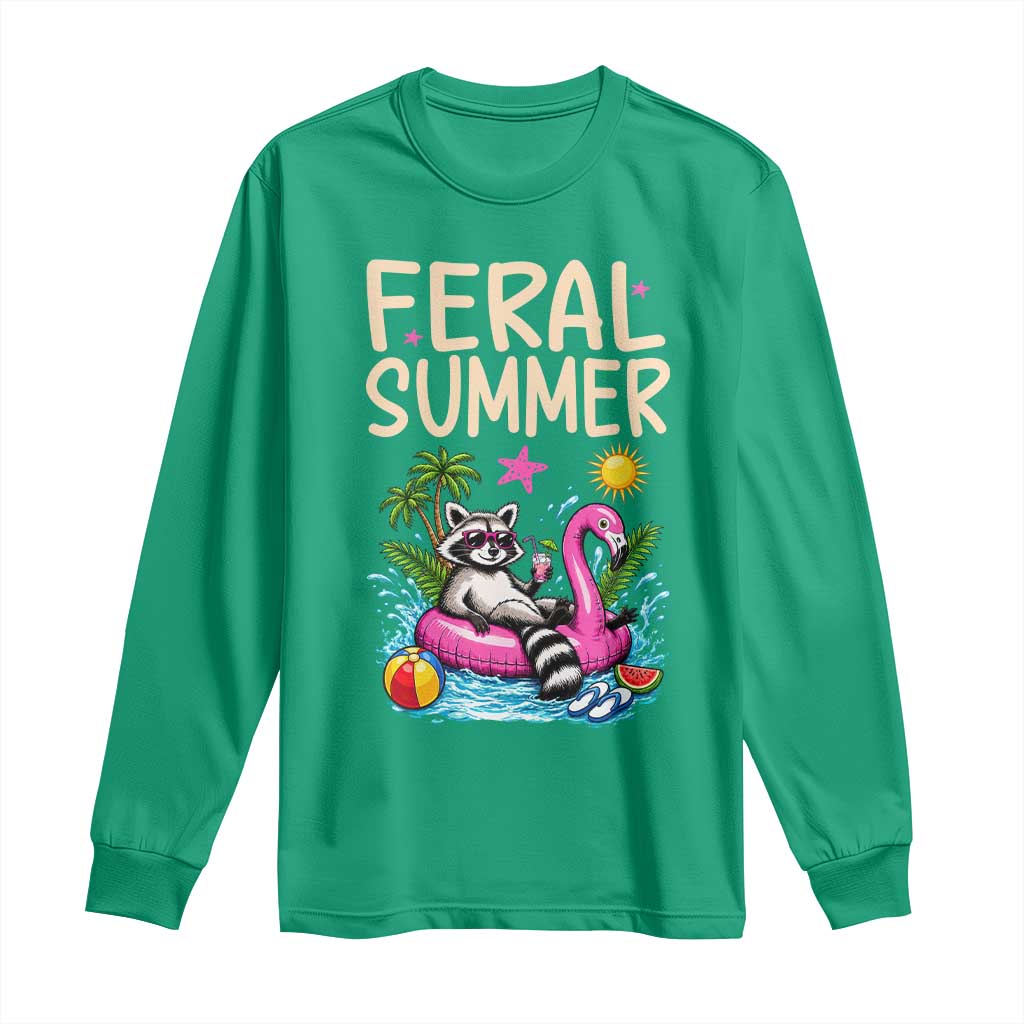 Funny Beach Raccoon Long Sleeve Shirt Feral Summer Vacation Gift