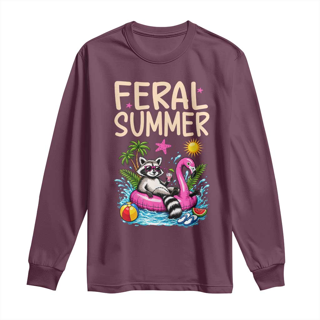 Funny Beach Raccoon Long Sleeve Shirt Feral Summer Vacation Gift