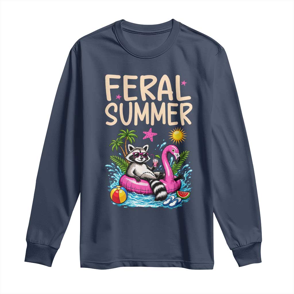 Funny Beach Raccoon Long Sleeve Shirt Feral Summer Vacation Gift