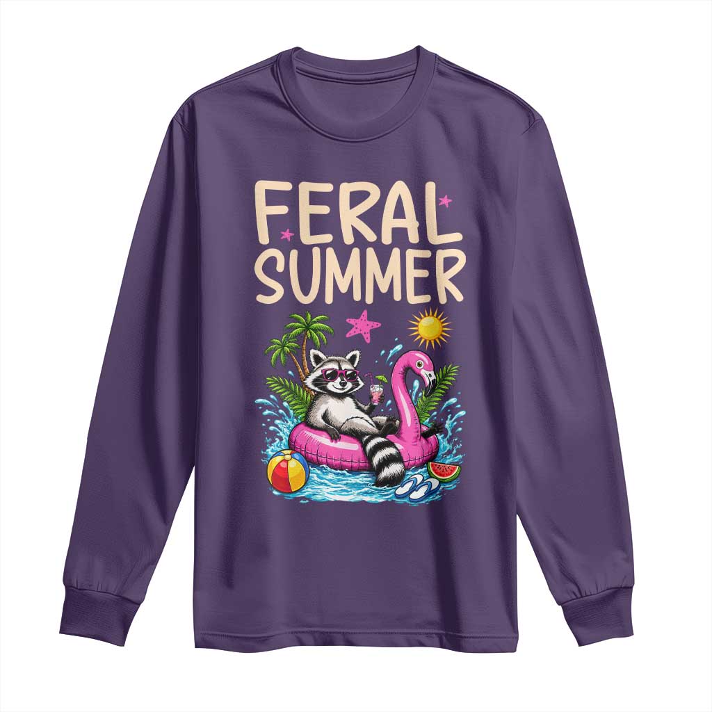 Funny Beach Raccoon Long Sleeve Shirt Feral Summer Vacation Gift