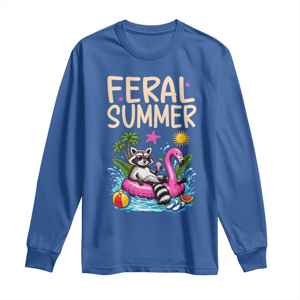 Funny Beach Raccoon Long Sleeve Shirt Feral Summer Vacation Gift