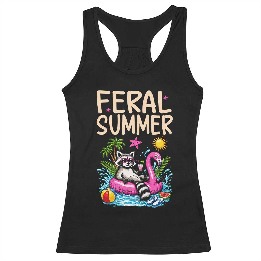 Funny Beach Raccoon Racerback Tank Top Feral Summer Vacation Gift