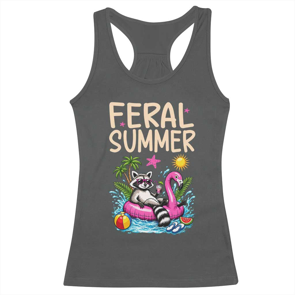Funny Beach Raccoon Racerback Tank Top Feral Summer Vacation Gift