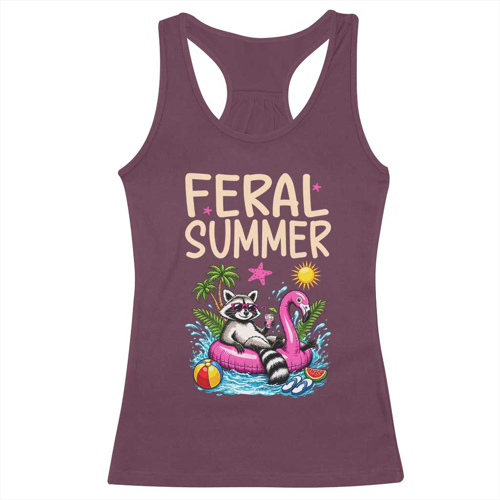 Funny Beach Raccoon Racerback Tank Top Feral Summer Vacation Gift