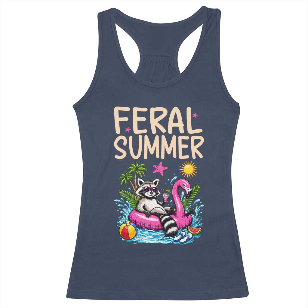 Funny Beach Raccoon Racerback Tank Top Feral Summer Vacation Gift