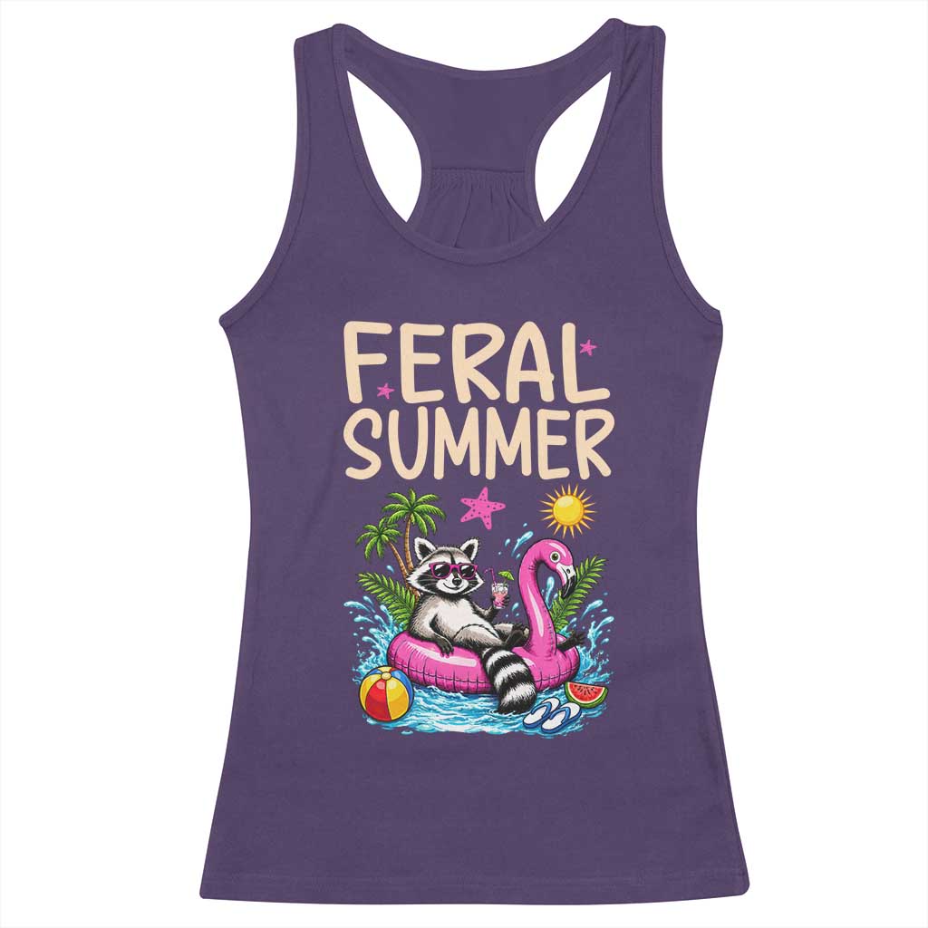 Funny Beach Raccoon Racerback Tank Top Feral Summer Vacation Gift