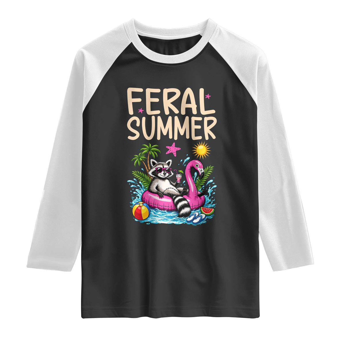Funny Beach Raccoon Raglan Shirt Feral Summer Vacation Gift