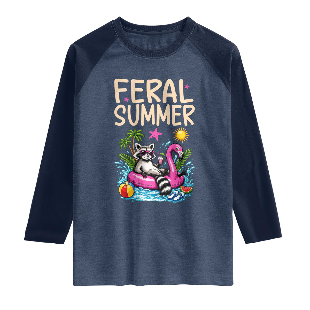 Funny Beach Raccoon Raglan Shirt Feral Summer Vacation Gift