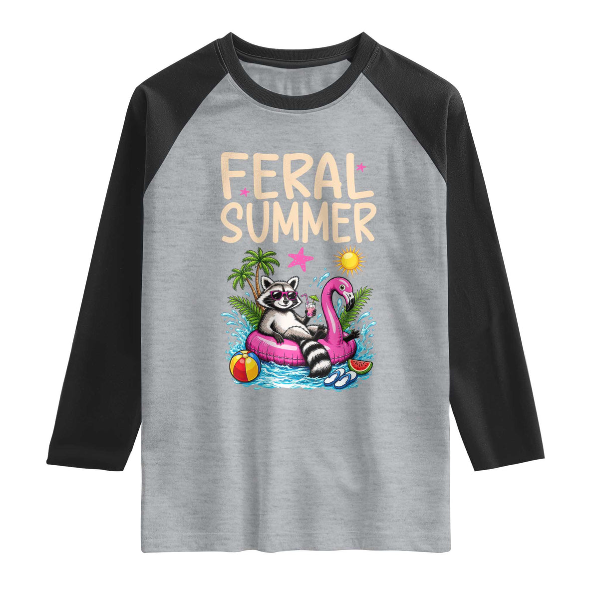 Funny Beach Raccoon Raglan Shirt Feral Summer Vacation Gift