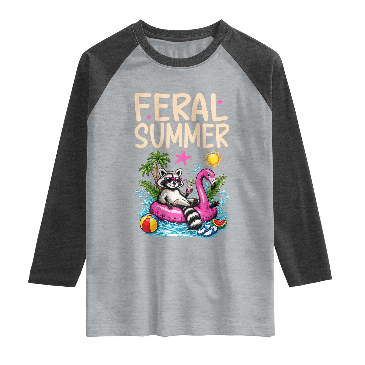 Funny Beach Raccoon Raglan Shirt Feral Summer Vacation Gift