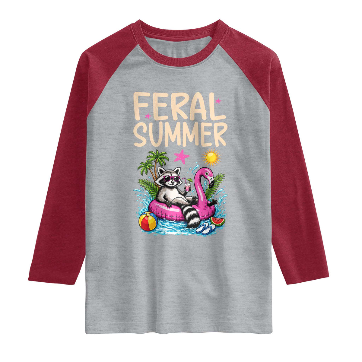 Funny Beach Raccoon Raglan Shirt Feral Summer Vacation Gift