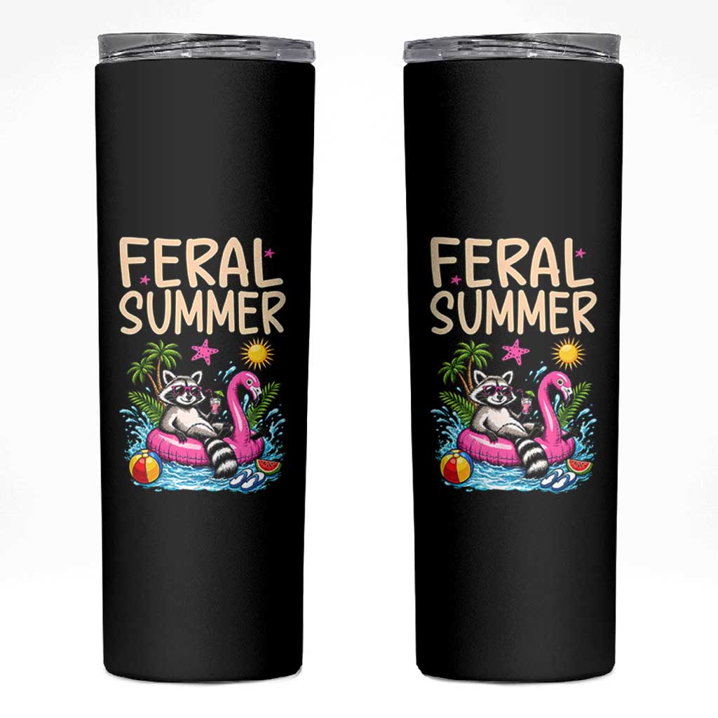 Funny Beach Raccoon Skinny Tumbler Feral Summer Vacation Gift