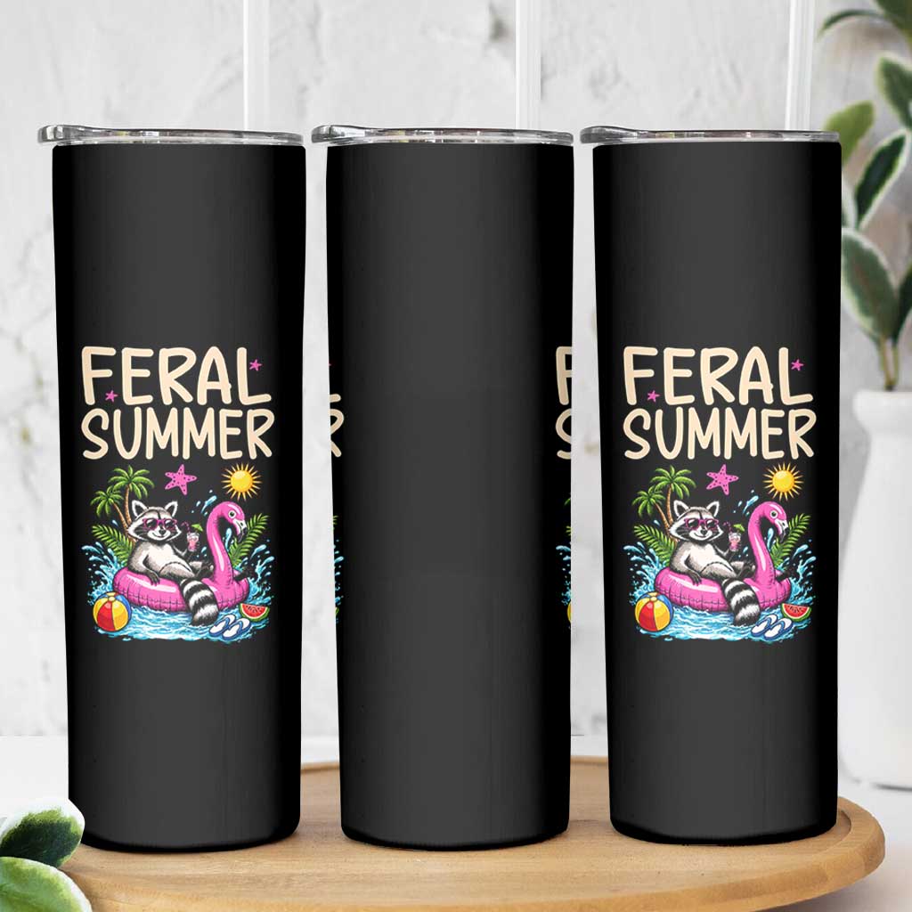 Funny Beach Raccoon Skinny Tumbler Feral Summer Vacation Gift