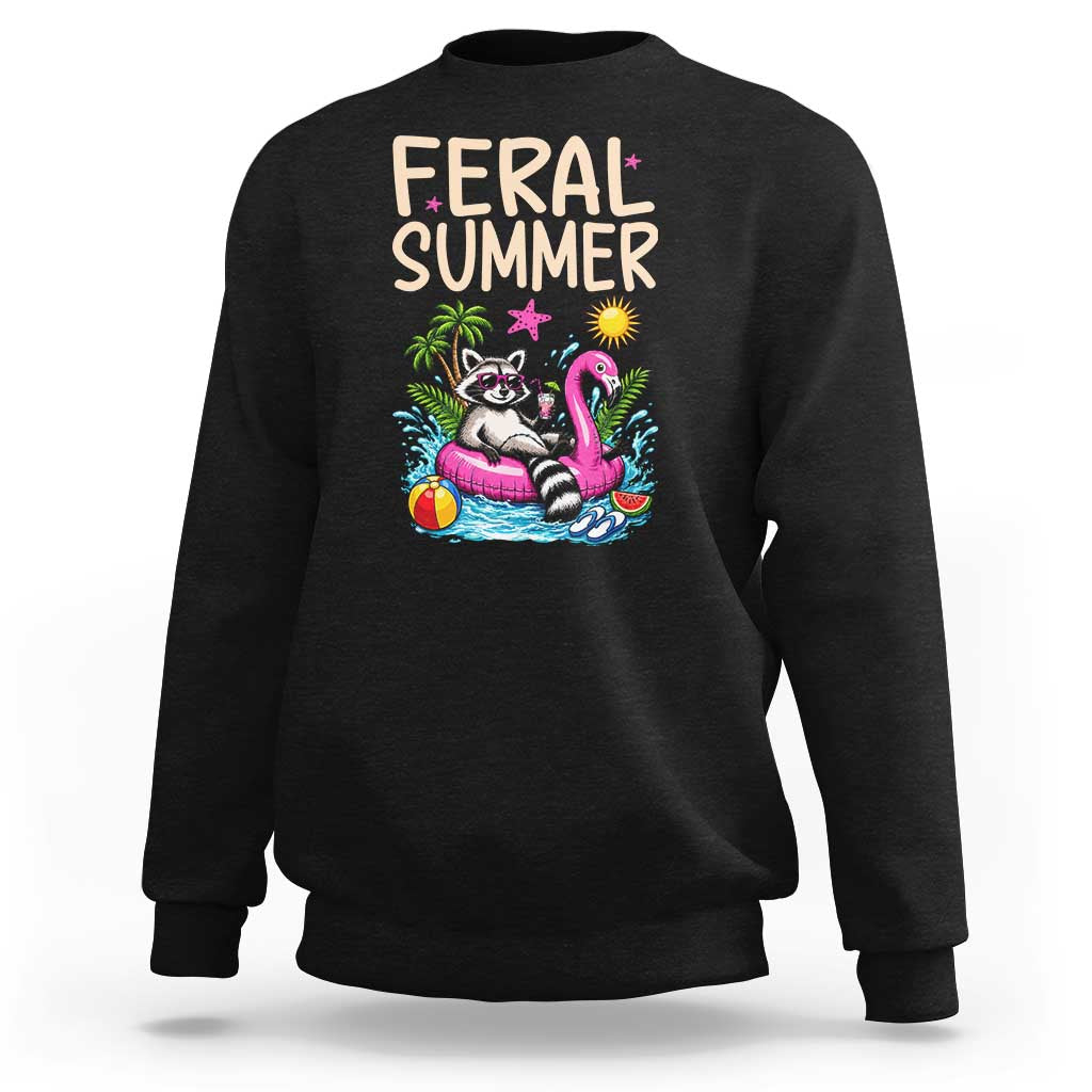 Funny Beach Raccoon Sweatshirt Feral Summer Vacation Gift