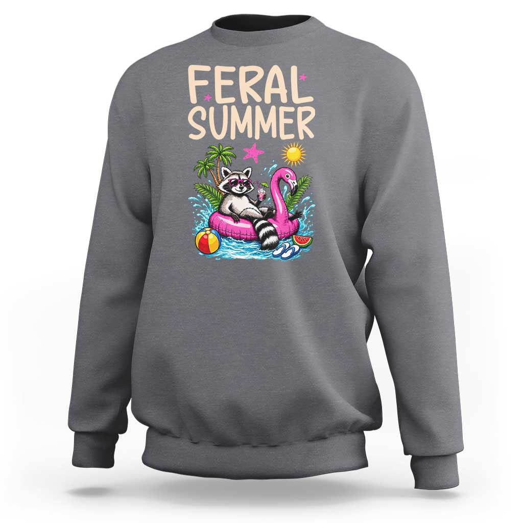 Funny Beach Raccoon Sweatshirt Feral Summer Vacation Gift