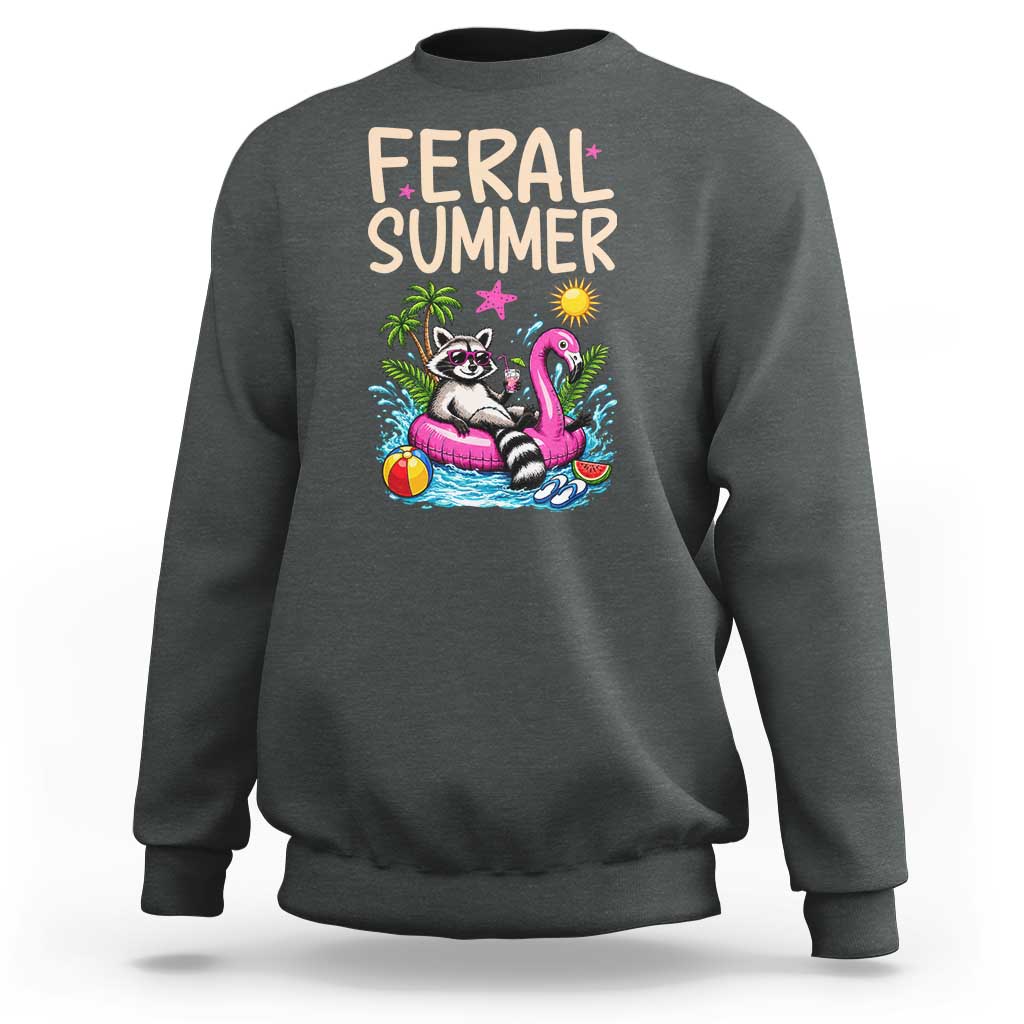 Funny Beach Raccoon Sweatshirt Feral Summer Vacation Gift